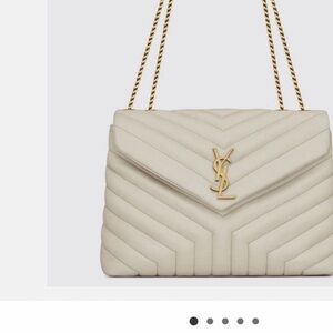 Saint Laurent Cream large Quilted Chevron Chain Shoulder Bag with Gold Hardware